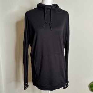 ALALA Sleek Mesh Cuffin Sleeve Hoodie Lightweight Sweatshirt in Black
